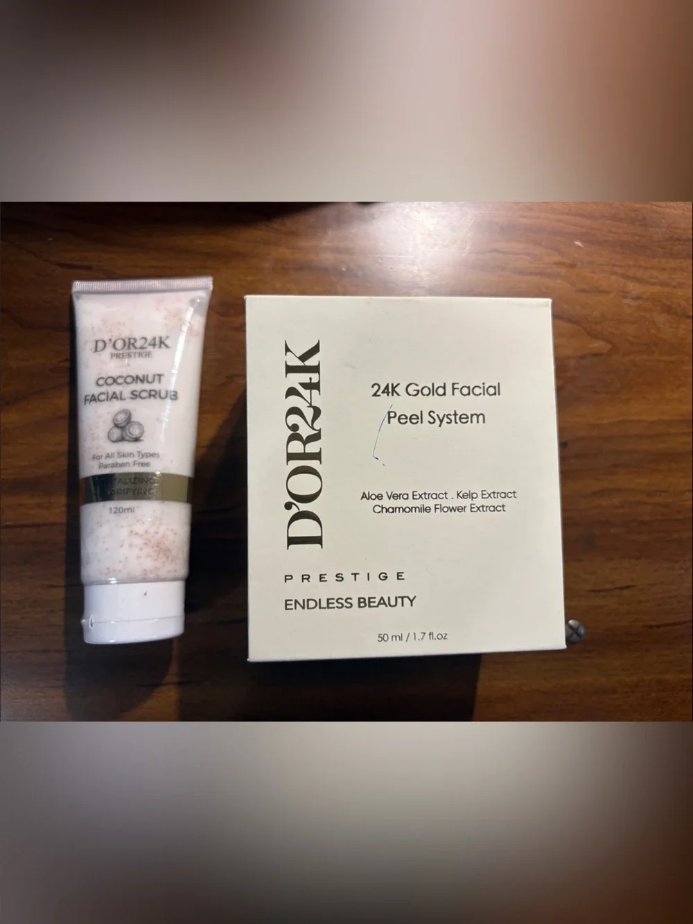 NIB D'OR24K Prestige 24K Gold Facial Peel System & Coconut Scrub Set